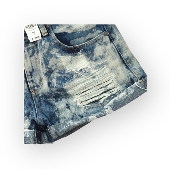 new LF Carmar ❉ Retro 80’s Acid Wash Denim High Waist Cuffed Festival Short ❉ 27 - Picture 10 of 16